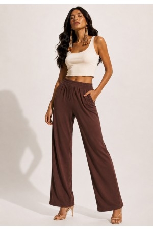 Calça Reta Naná Malha Marrom Chocolate