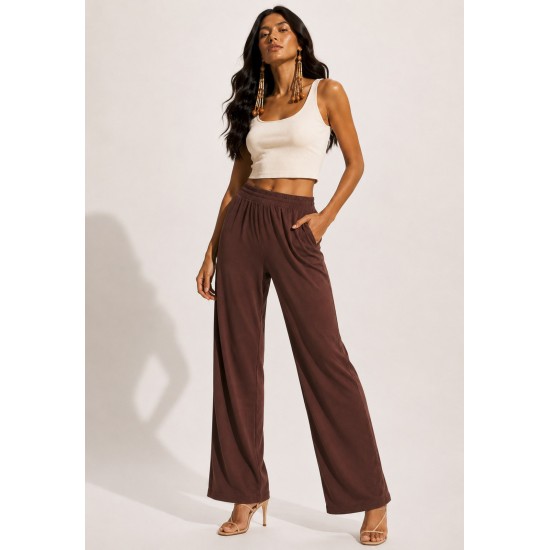 Calça Reta Naná Malha Marrom Chocolate