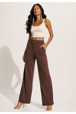 Calça Reta Naná Malha Marrom Chocolate