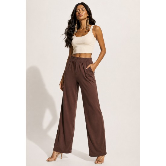 Calça Reta Naná Malha Marrom Chocolate