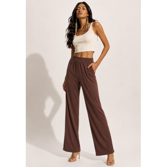 Calça Reta Naná Malha Marrom Chocolate