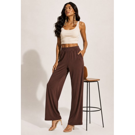 Calça Reta Naná Malha Marrom Chocolate