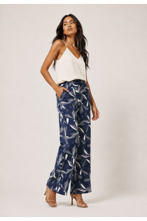 Calça Reta Naná Malha Estampa Hibisco Blue