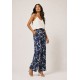 Calça Reta Naná Malha Estampa Hibisco Blue