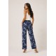 Calça Reta Naná Malha Estampa Hibisco Blue