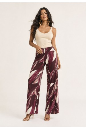 Calça Pantalona Granja Malha Estampa Selva Bordô