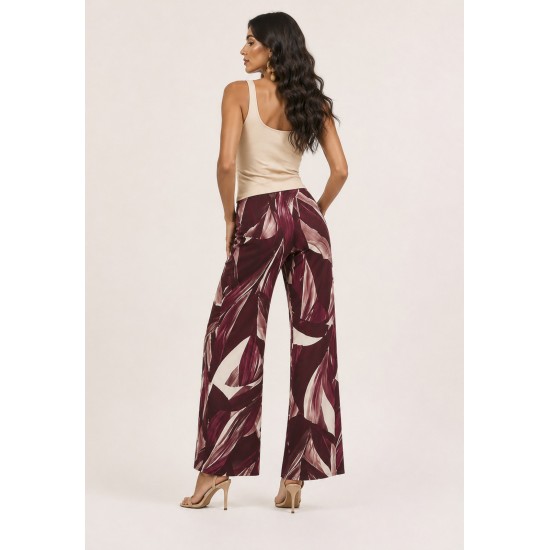 Calça Pantalona Granja Malha Estampa Selva Bordô