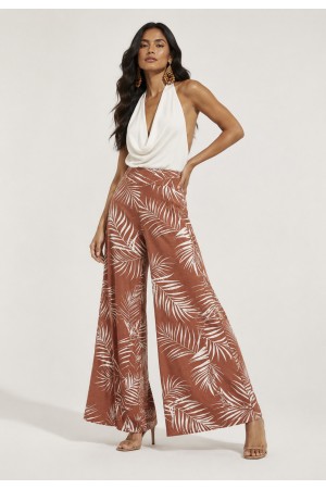 Calça Pantalona Granja Malha Estampa Palmas da Terra