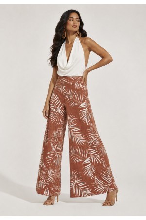 Calça Pantalona Granja Malha Estampa Palmas da Terra