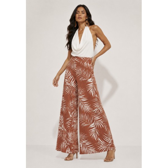 Calça Pantalona Granja Malha Estampa Palmas da Terra