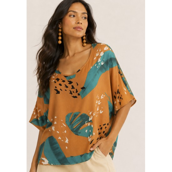 Blusa Morcego Ampla Tangará Estampa Aurora Botãnica