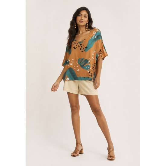 Blusa Morcego Ampla Tangará Estampa Aurora Botãnica
