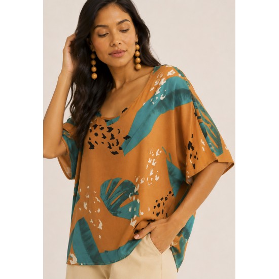 Blusa Morcego Ampla Tangará Estampa Aurora Botãnica