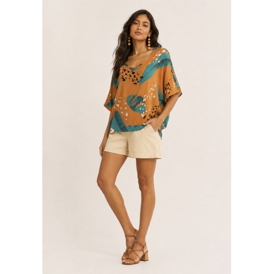 Blusa Morcego Ampla Tangará Estampa Aurora Botãnica