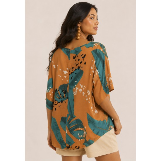 Blusa Morcego Ampla Tangará Estampa Aurora Botãnica