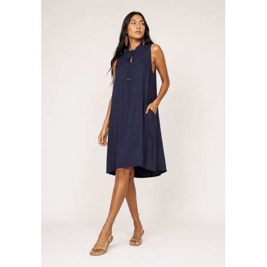Vestido Midi Viscose Regata Piaf Azul Marinho