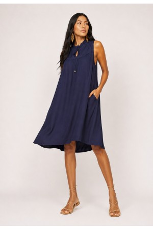 Vestido Midi Viscose Regata Piaf Azul Marinho