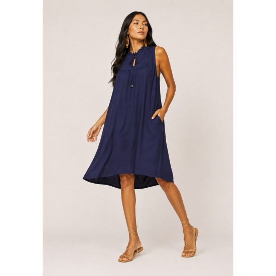 Vestido Midi Viscose Regata Piaf Azul Marinho