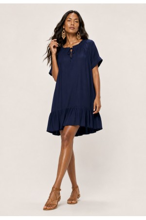 Vestido curto amplo gola princesa Azul Marinho