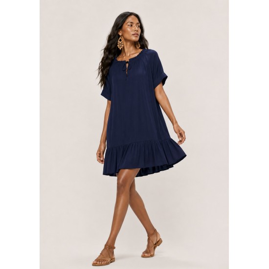 Vestido curto amplo gola princesa Azul Marinho