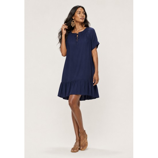 Vestido curto amplo gola princesa Azul Marinho