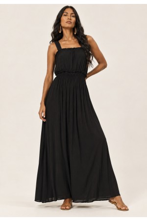 Vestido Longo Amana Viscose com Lastex Preto