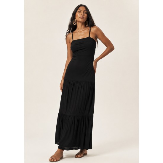 Vestido Longo Viscose Alça Fina Preto