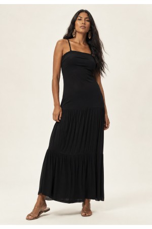 Vestido Longo Viscose Alça Fina Preto