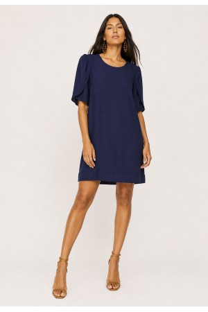 Vestido Curto Viscose Balli Manga Curta Azul Marinho
