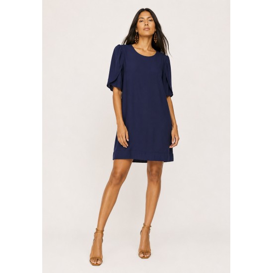 Vestido Curto Viscose Balli Manga Curta Azul Marinho