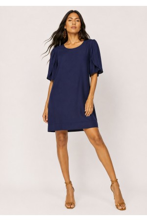 Vestido Curto Viscose Balli Manga Curta Azul Marinho