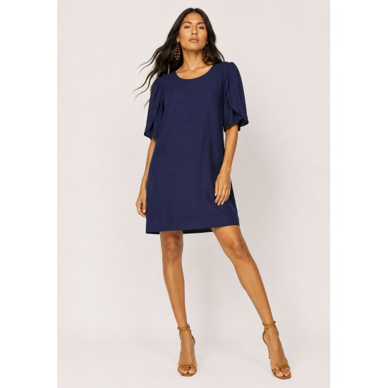 Vestido Curto Viscose Balli Manga Curta Azul Marinho