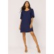 Vestido Curto Viscose Balli Manga Curta Azul Marinho