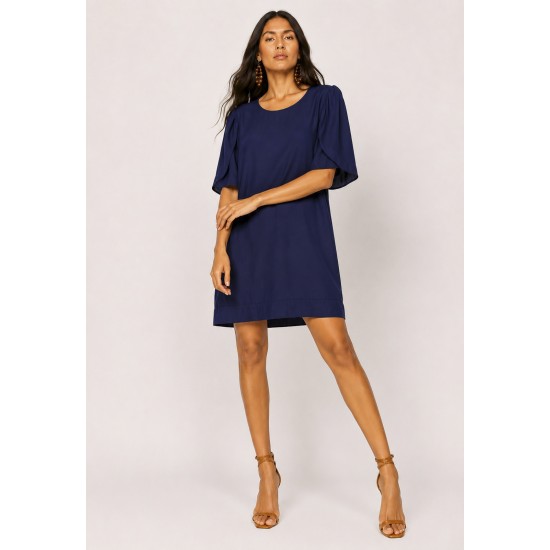 Vestido Curto Viscose Balli Manga Curta Azul Marinho