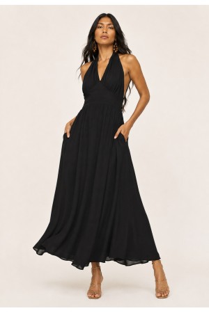 Vestido Longo Andirá Viscose Amarração nas Costas Preto