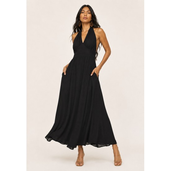 Vestido Longo Andirá Viscose Amarração nas Costas Preto
