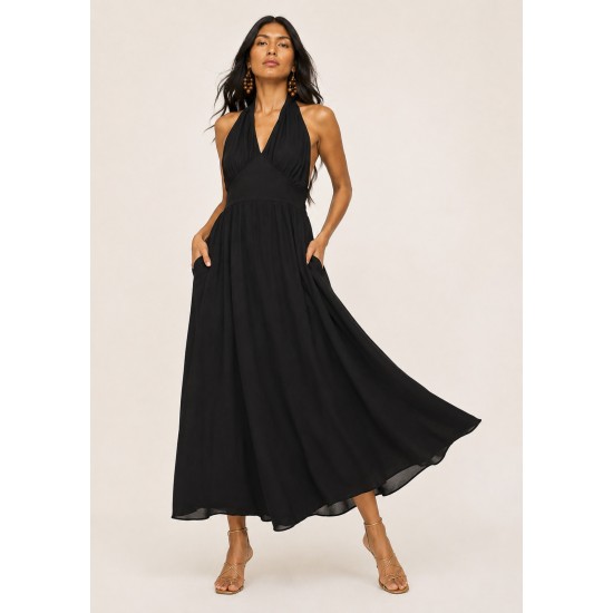 Vestido Longo Andirá Viscose Amarração nas Costas Preto