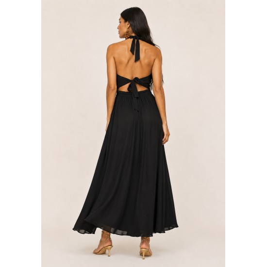 Vestido Longo Andirá Viscose Amarração nas Costas Preto