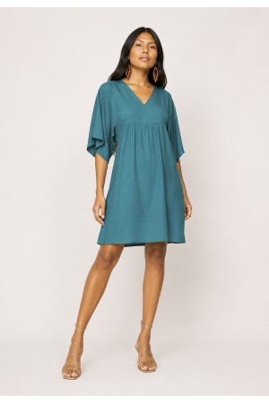 Vestido Curto Pequi Viscose Azul Petroleo