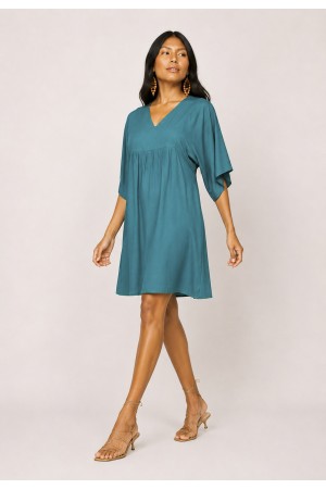 Vestido Curto Pequi Viscose Azul Petroleo
