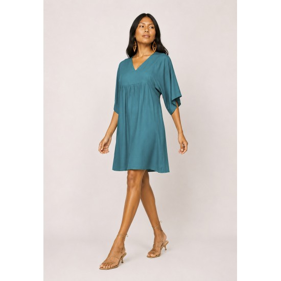 Vestido Curto Pequi Viscose Azul Petroleo