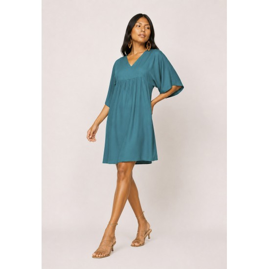 Vestido Curto Pequi Viscose Azul Petroleo