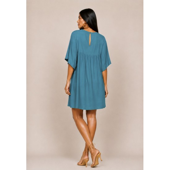 Vestido Curto Pequi Viscose Azul Petroleo