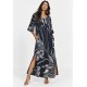 Vestido Midi Abapã Plano com Bolso Estampa Traços da Noite
