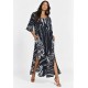 Vestido Midi Abapã Plano com Bolso Estampa Traços da Noite