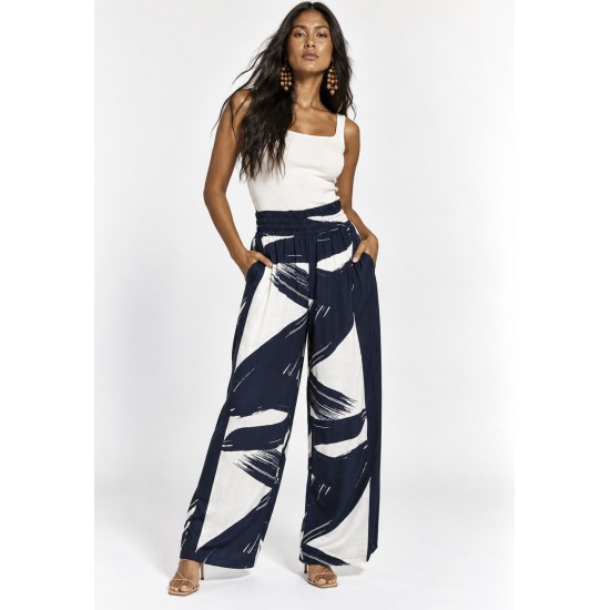 Calça Pantalona Elastic Embaú Estampa Pinceladas do Rio Negro