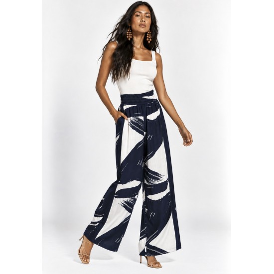 Calça Pantalona Elastic Embaú Estampa Pinceladas do Rio Negro