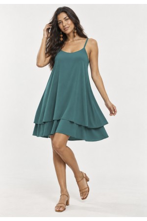 Vestido Curto Itaúna Viscose Babados Duplo Verde