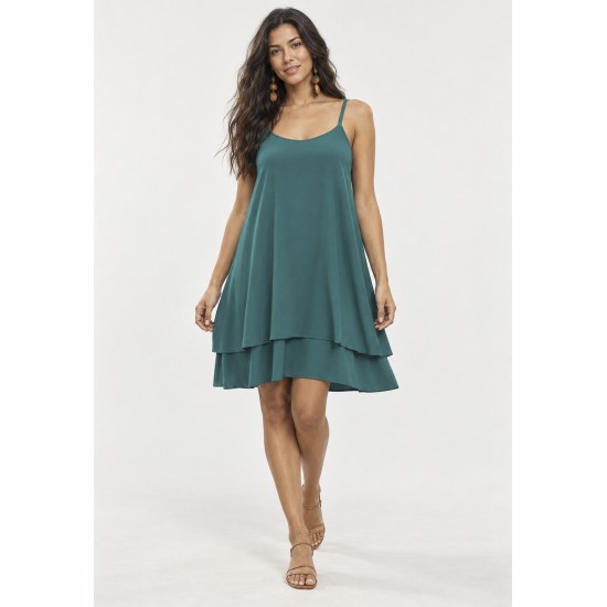 Vestido Curto Itaúna Viscose Babados Duplo Verde
