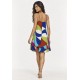 Vestido Curto Itaúna Viscose Babados Duplo Estampa Jardim Azul